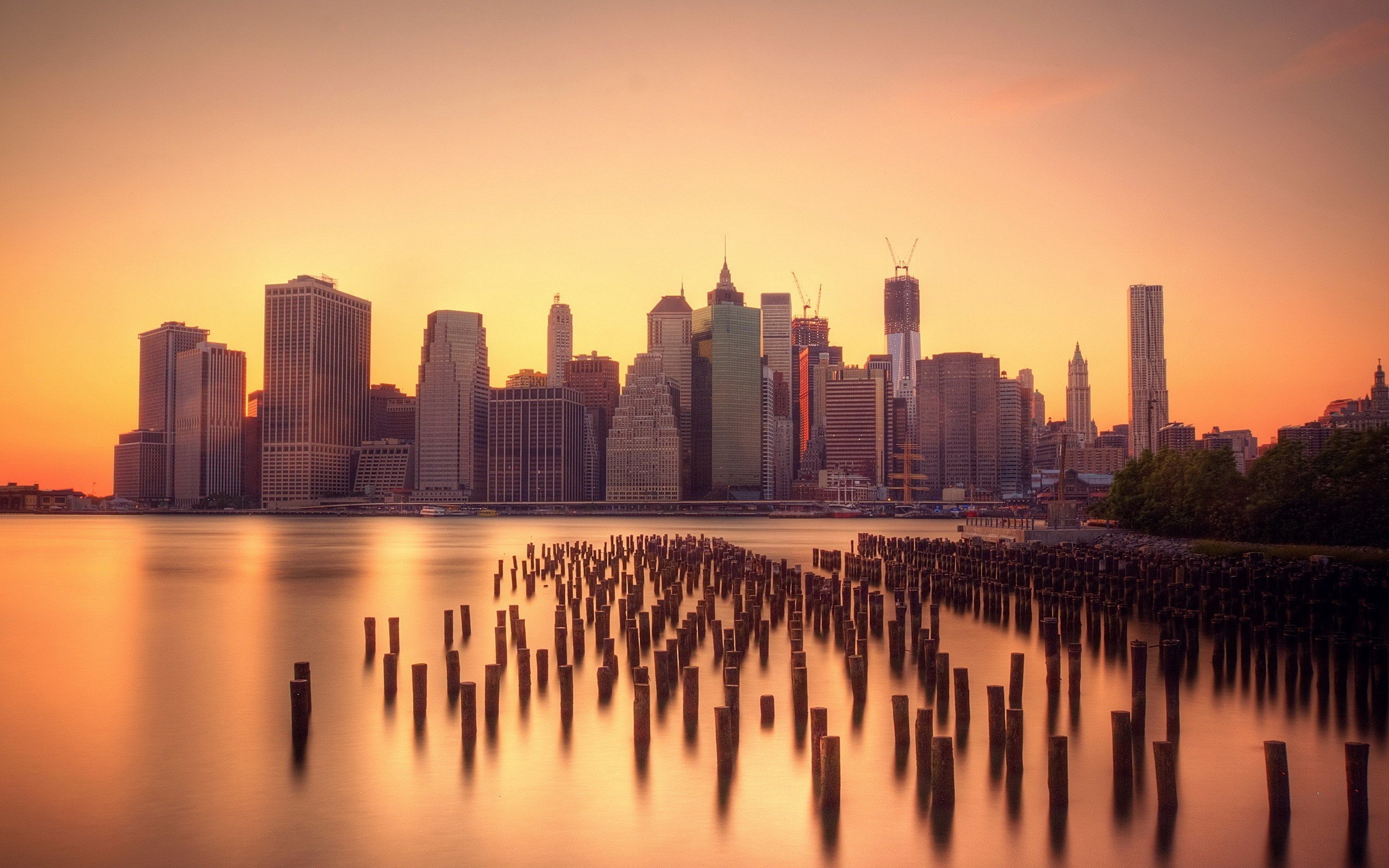 city, Urban, Skyline, Pier, Manhattan, New York City, Sunrise Wallpaper HD / Desktop and Mobile Background