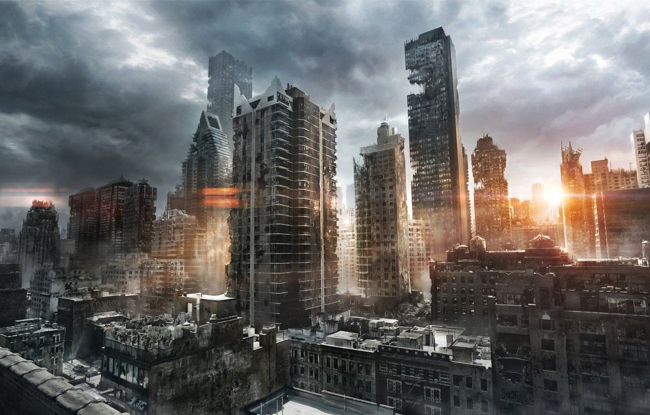 Wallpaper The Sun, Clouds, The City, Sunrise, Morning, Art, Ruins, Postapocalyptic, Jenovah Art Image For Desktop, Section фантастика