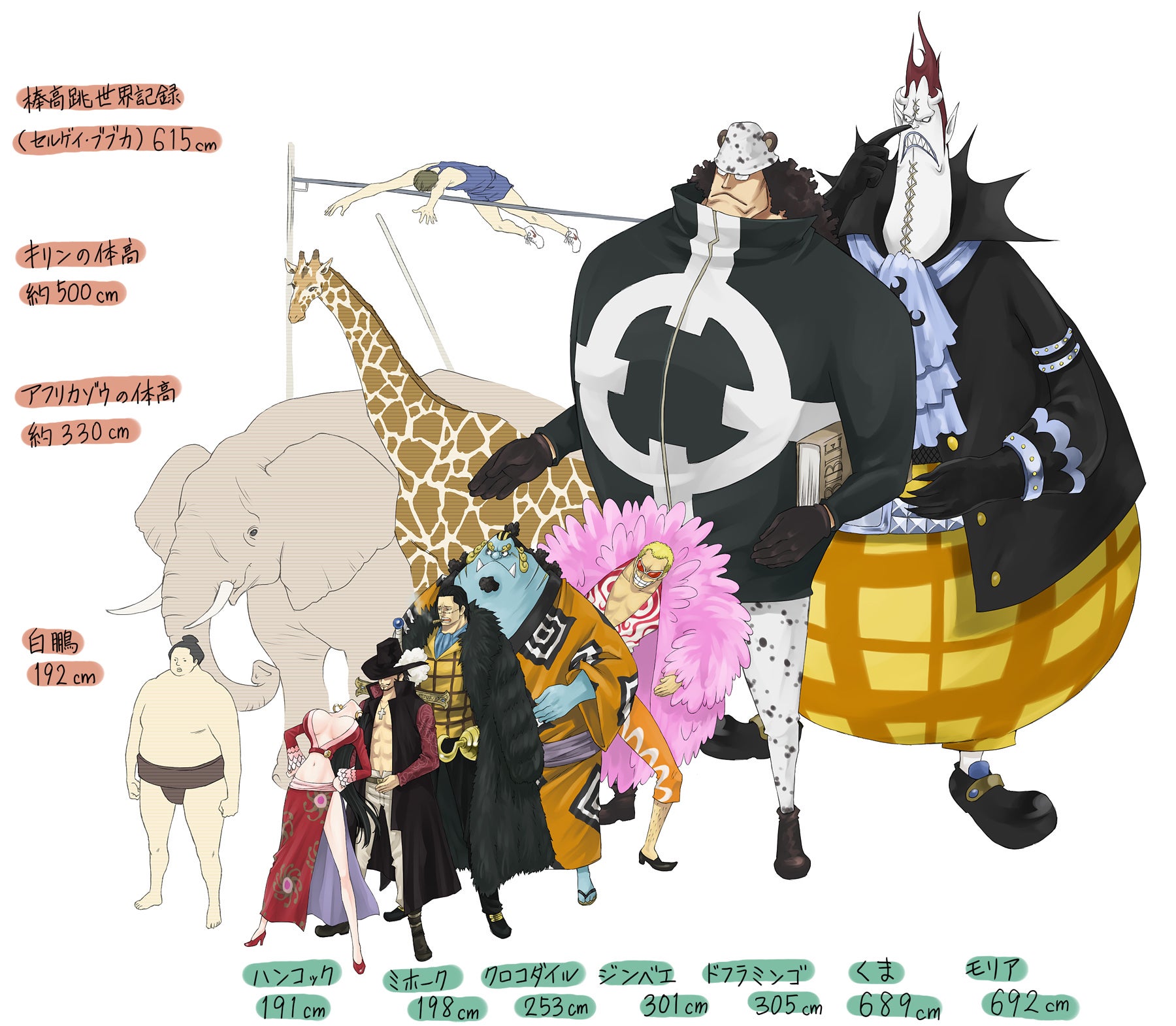 Height chart of the original Shichibukai