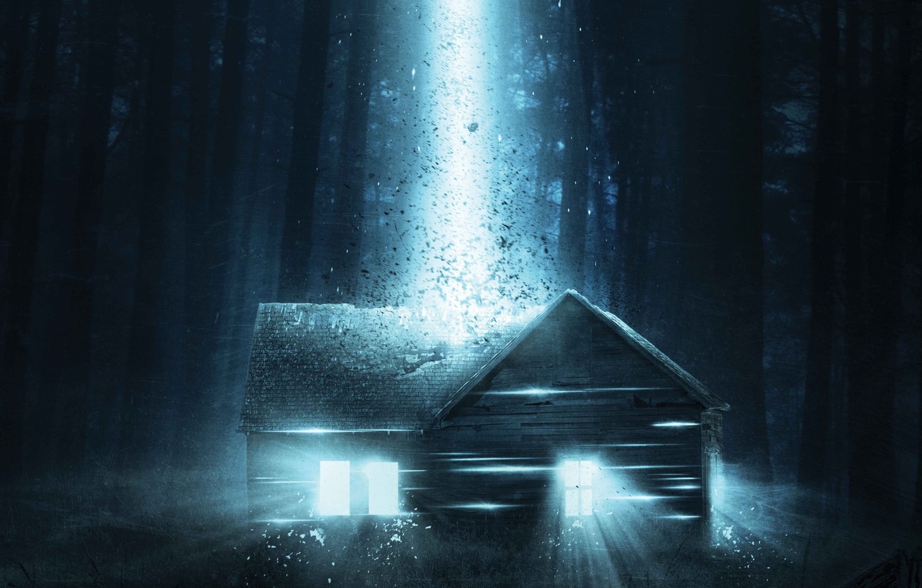 Wallpaper Forest, House, Fiction, A beam of light image for desktop, section фантастика