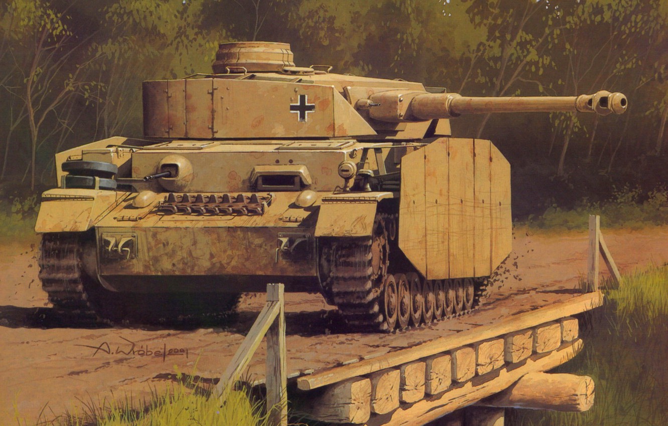 Wallpaper figure, the Germans, the Wehrmacht, Panzer medium tank, Wrobel, PzKfw 4 Ausf H image for desktop, section оружие