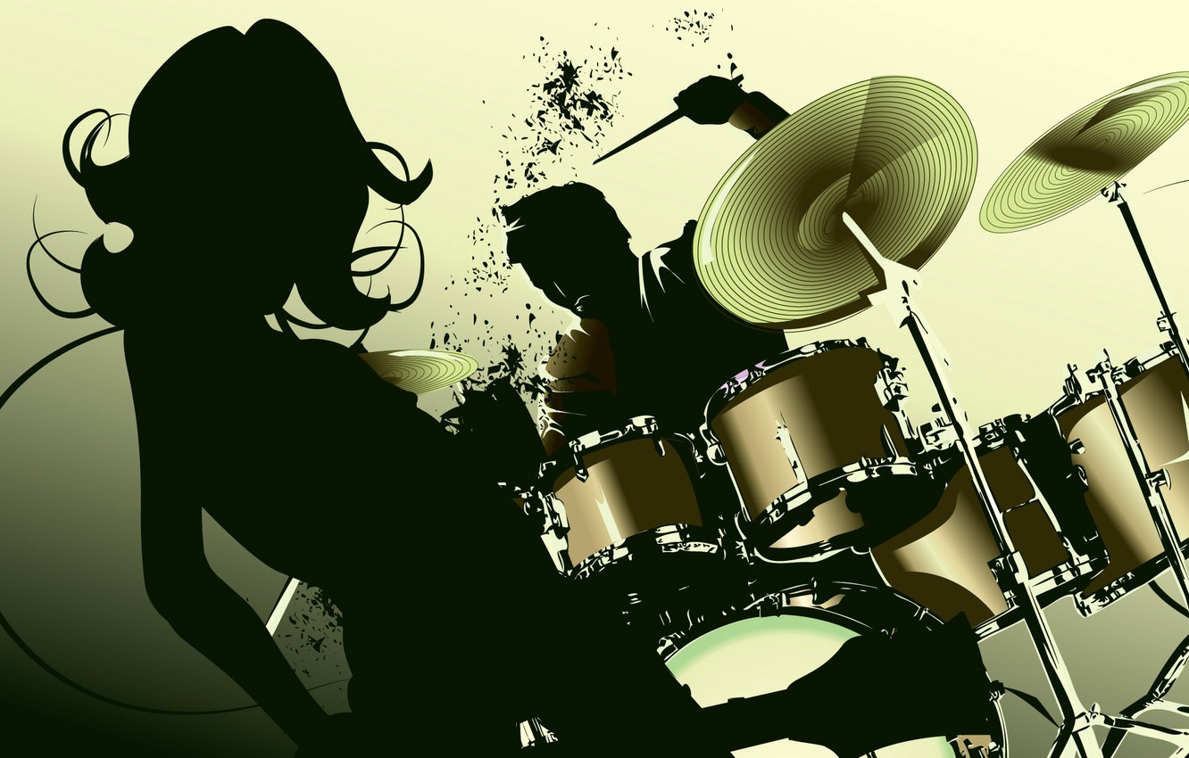 Wallpaper girl, vector, silhouette, drums, dancing, disco image for desktop, section музыка