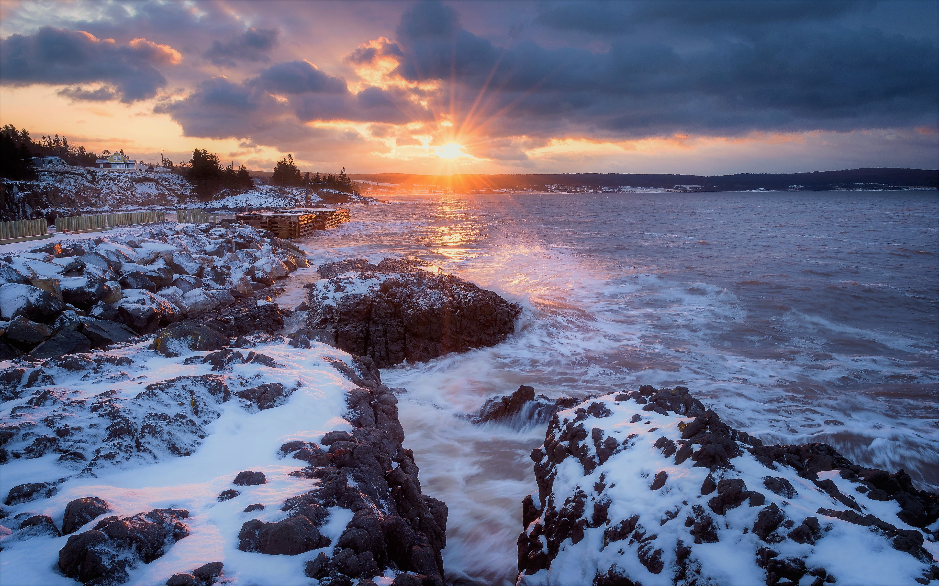 Winter Ocean Sunset 4k Ultra HD Wallpaper