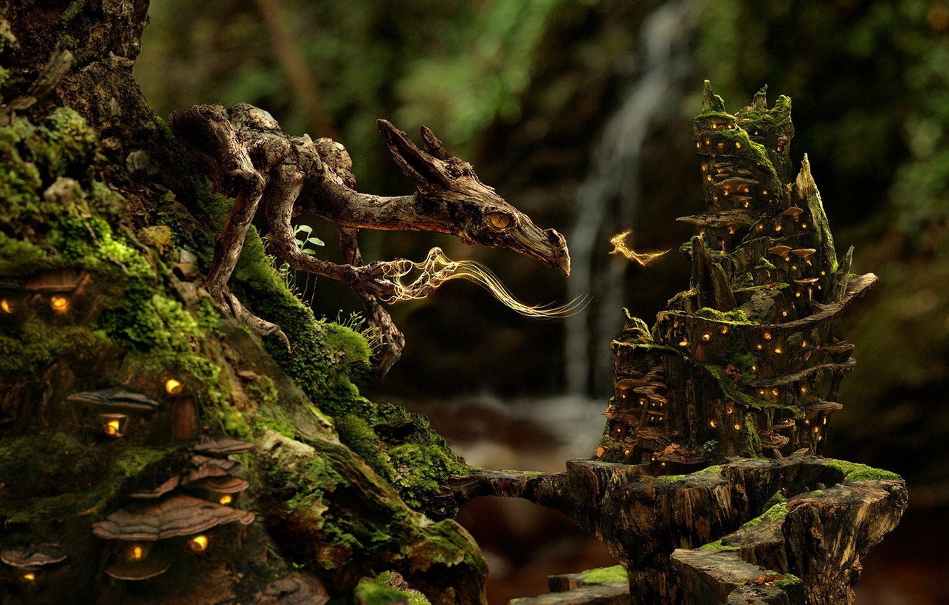 Wallpaper forest, dragon, fairy image for desktop, section рендеринг