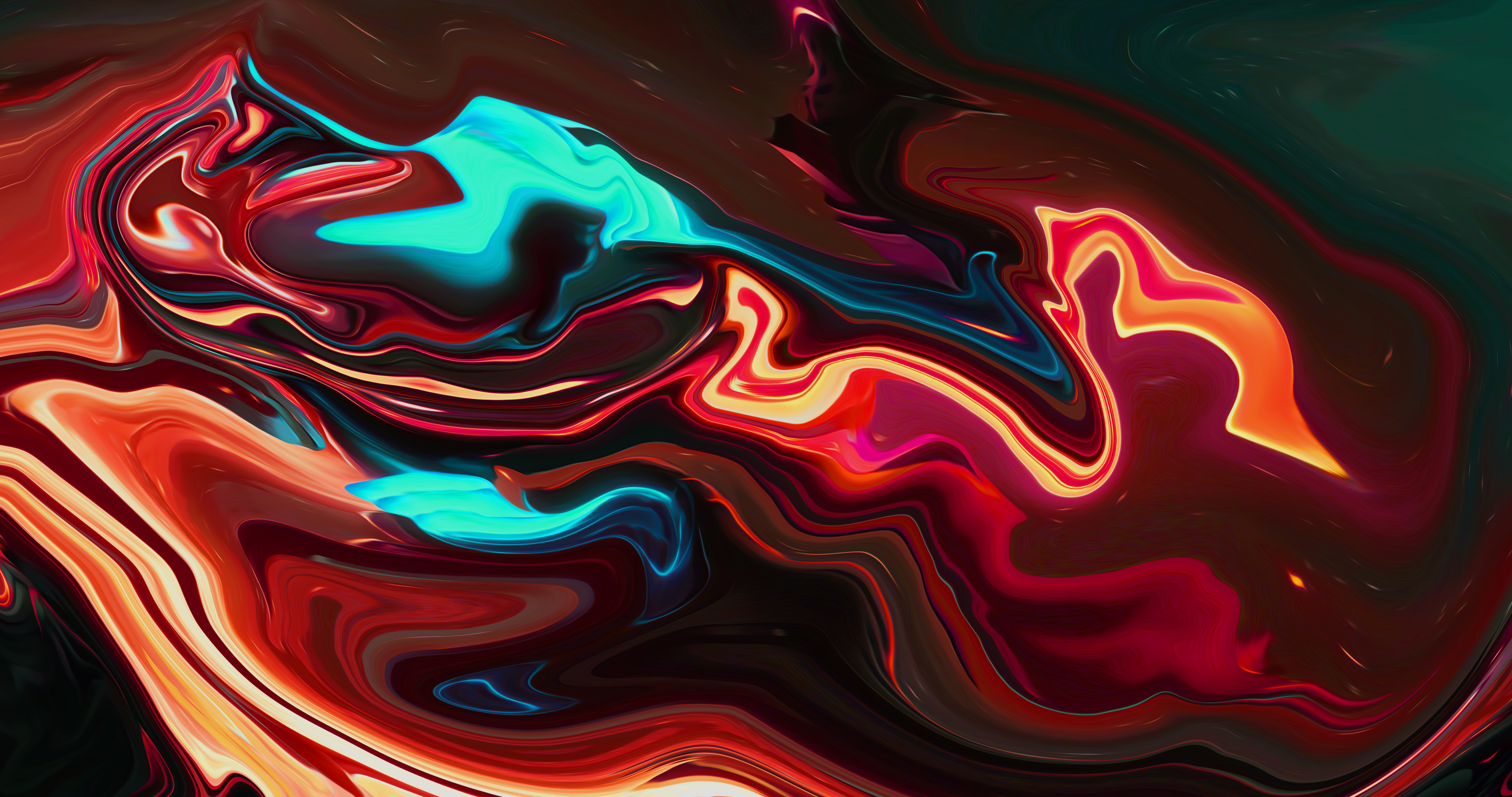 Wallpaper, abstract, shapes, fluid, liquid, artwork, digital art, paint brushes, neon, 8 K, red, volcano 8192x4320