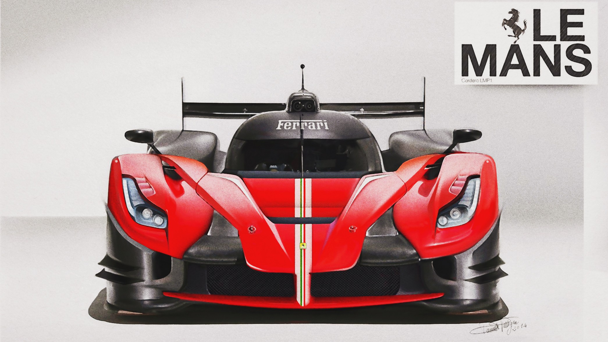 Wallpaper, artwork, sports car, Ferrari, Le Mans, supercar, land vehicle, automotive design, automotive exterior, race car, automobile make, model car, concept car, open wheel car, sports prototype, formula one car 2090x1175