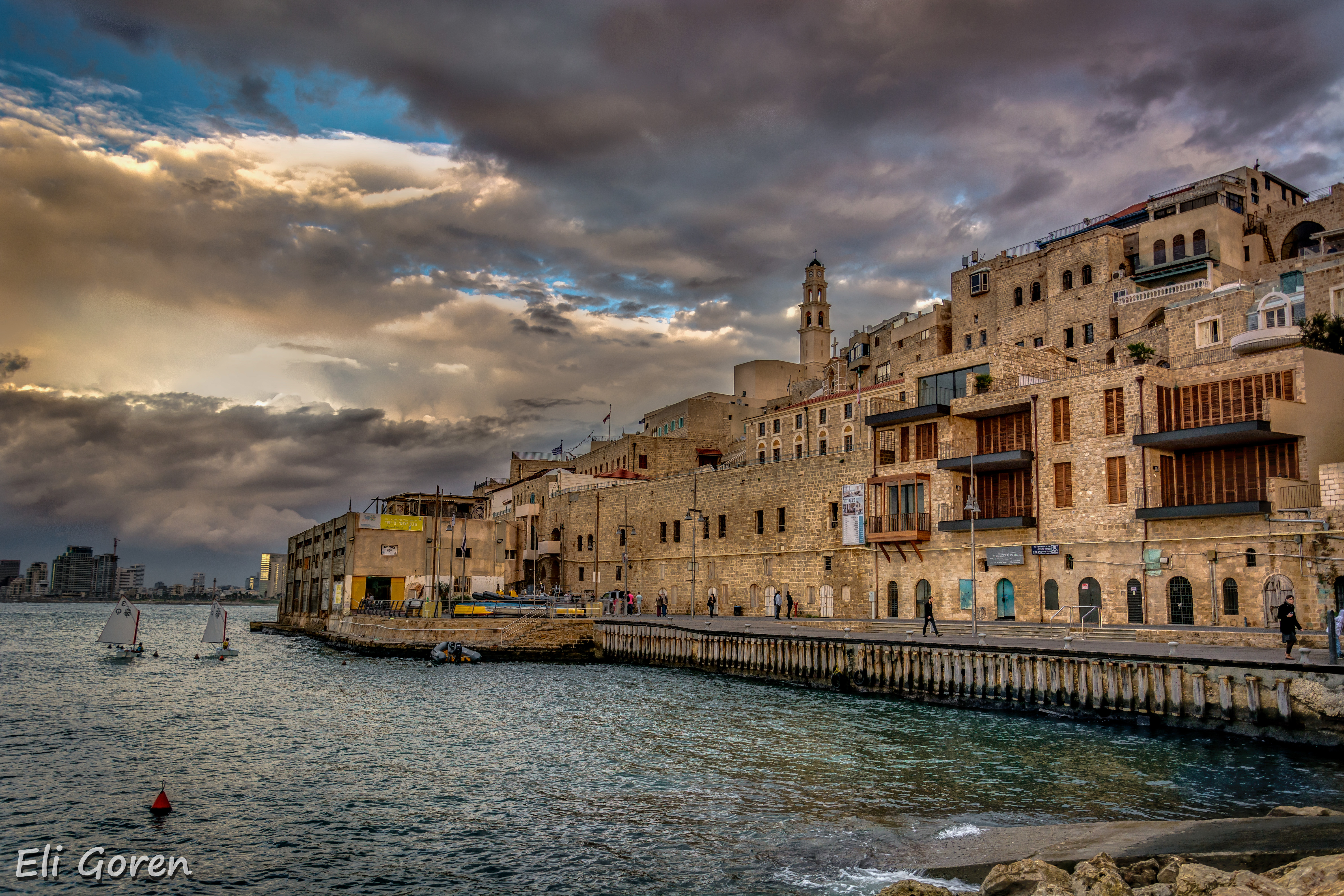 Wallpaper, old, sunset, sea, city, cityscape, shore, reflection, sky, vehicle, clouds, beach, evening, coast, river, harbor, Israel, town, dusk, cloudy, seaside, boats, port, oldbuilding, telaviv, oldcity, waterway, body of water, jaffa