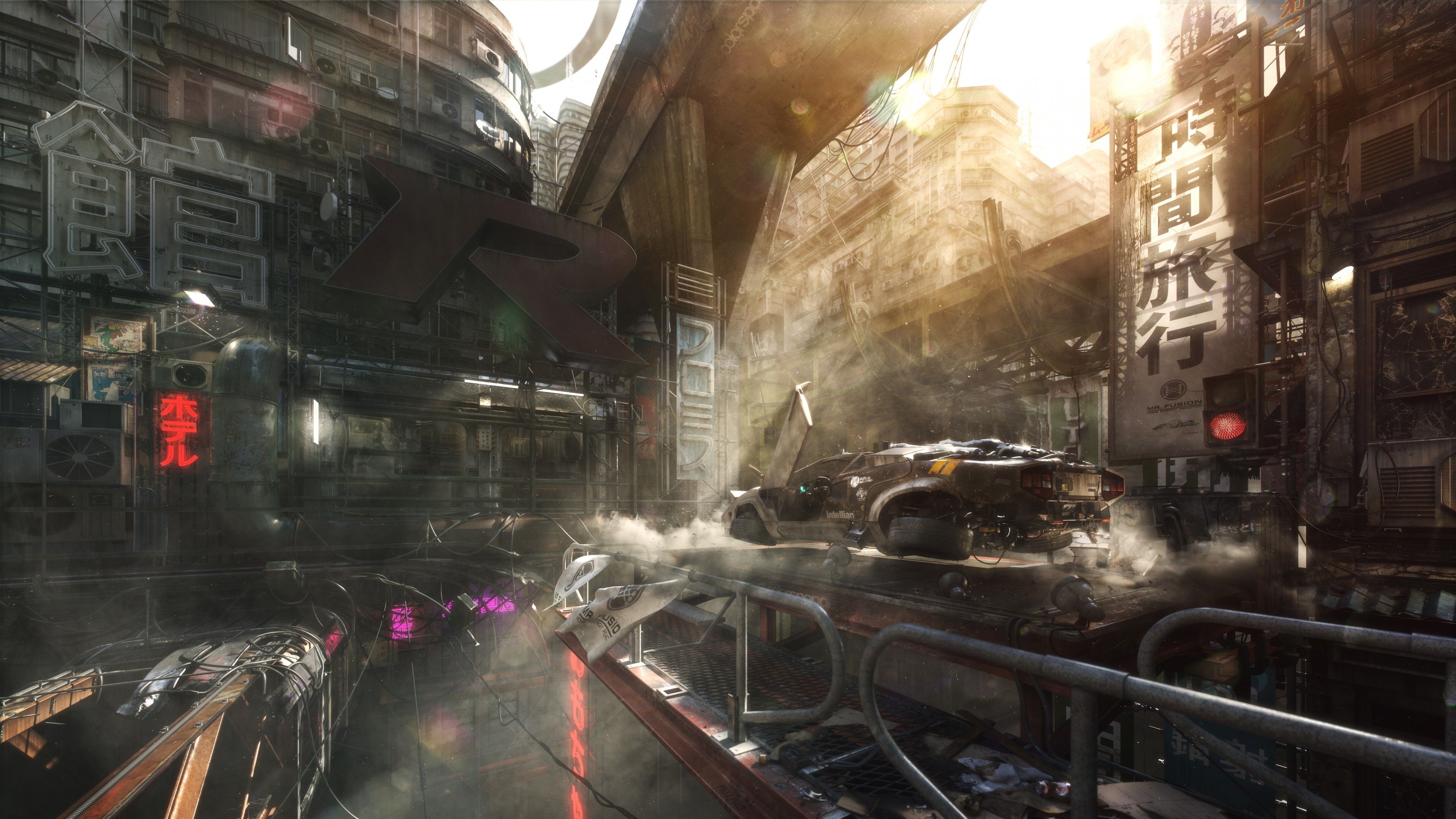 Wallpaper futuristic, 5k, 4k wallpaper, 8k, city, car, hover car, smoke, megapolis, art, future, OS