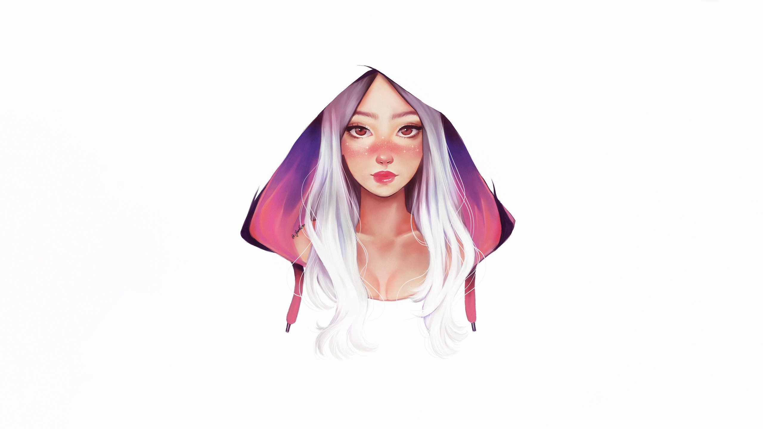 Girl Face Portrait Minimalist White 4k 1440P Resolution HD 4k Wallpaper, Image, Background, Photo and Picture