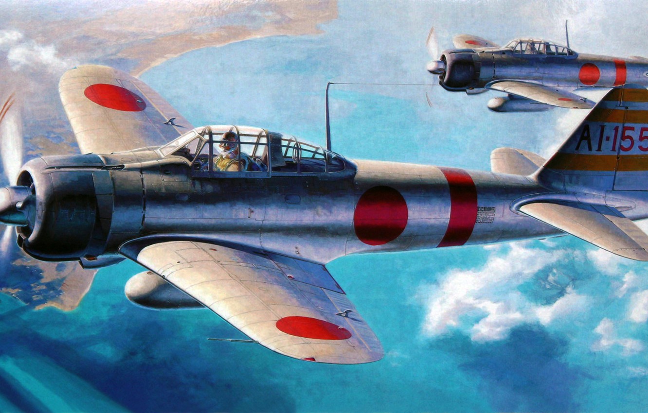 Wallpaper fighter, art, airplane, painting, Mitsubishi A6M Zero image for desktop, section авиация