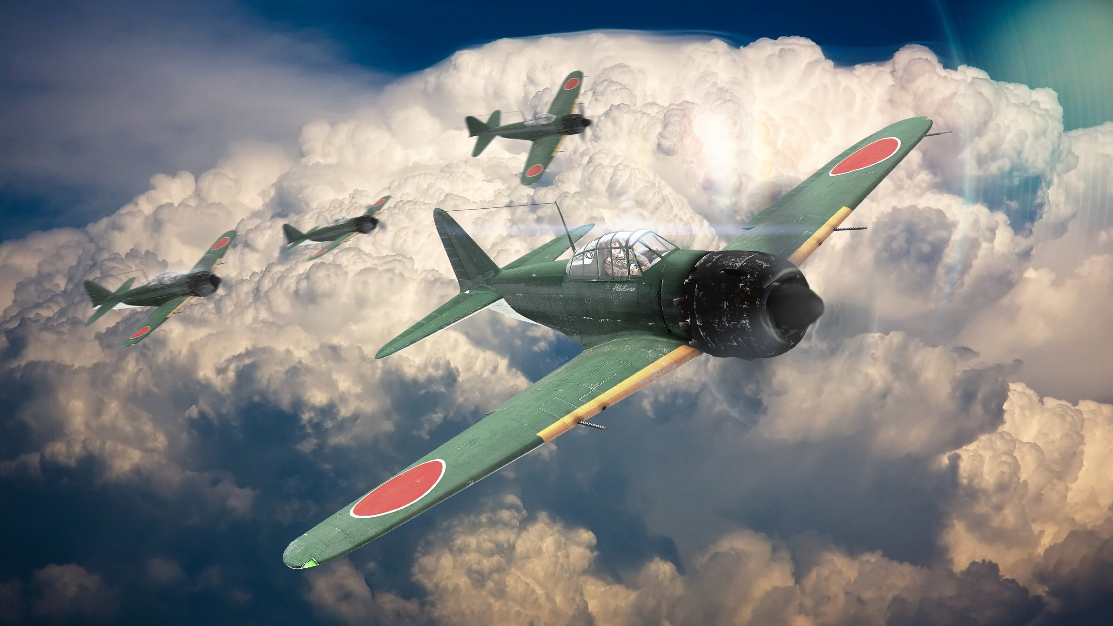 Download 3840x2160 War Thunder, Aircrafts, Sky, Mitsubishi A6m Zero, Clouds, Artwork Wallpaper for UHD TV