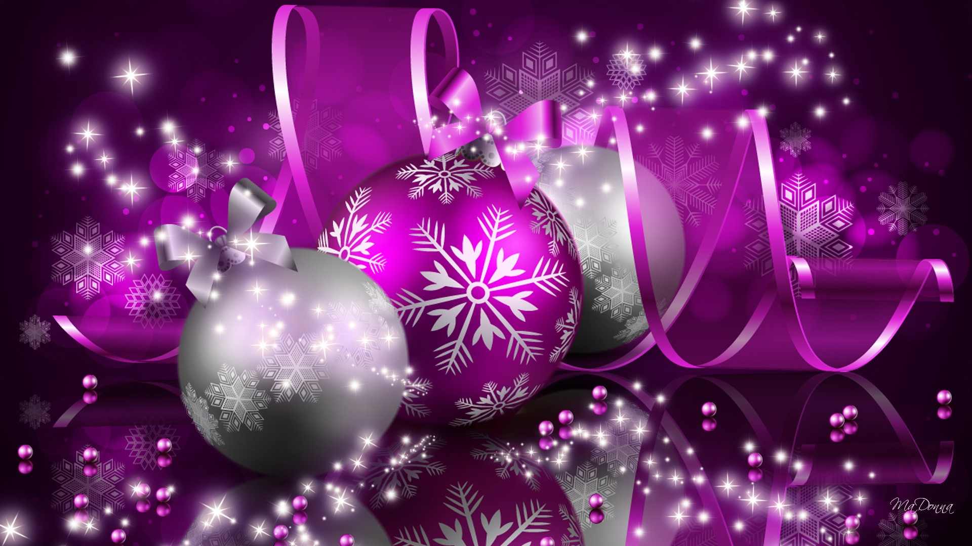 Silver and Purple Christmas Ornaments HD Wallpaper