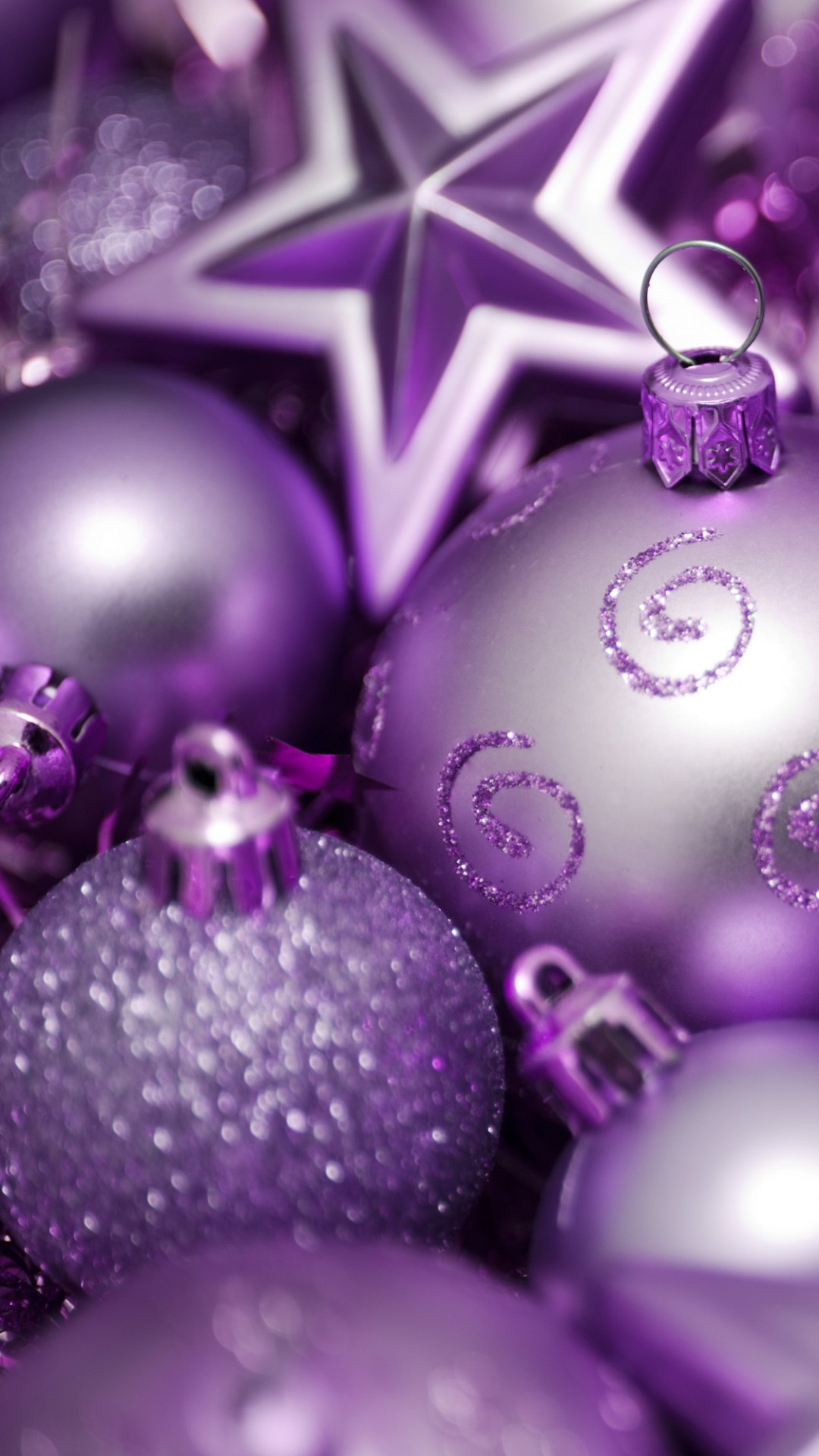 Wallpaper Christmas, New year, balls, decorations, star, purple, Holidays