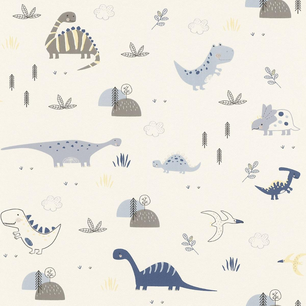 Bambino XVIII dinosaurer tapet Rasch. Dinosaur wallpaper, Wallpaper childrens room, Blue nursery
