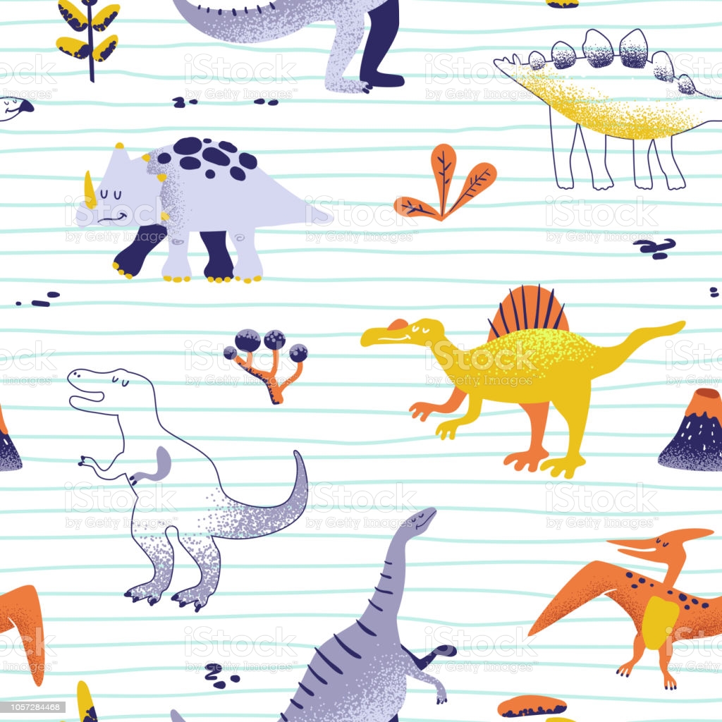 Seamless Cute Cartoon Dinosaurs Pattern Vector Baby Dino Background Texture Backdrop For Textile Fabric Wallpaper Print Stock Illustration Image Now