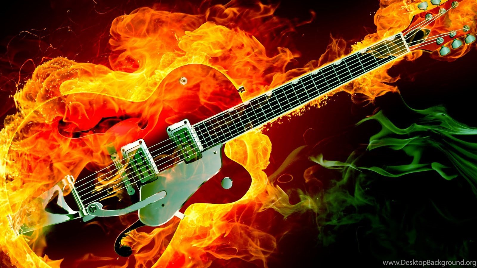 Fire Electric Guitar Wallpaper Desktop Background