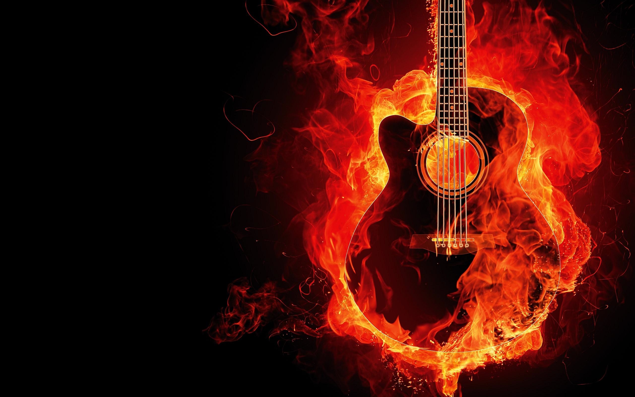 Free Image, orange, flame, fire, musical instrument, burning guitar, font, illustration, blaze, string instrument, computer wallpaper, geological phenomenon 2560x1600