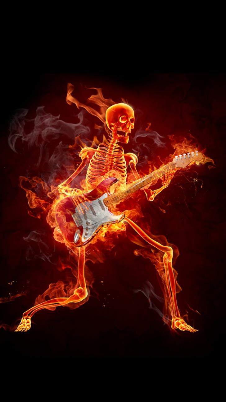 Wallpaper HD: Burning, Skeleton, Playing, The, Guitar, Wallpaper, Free