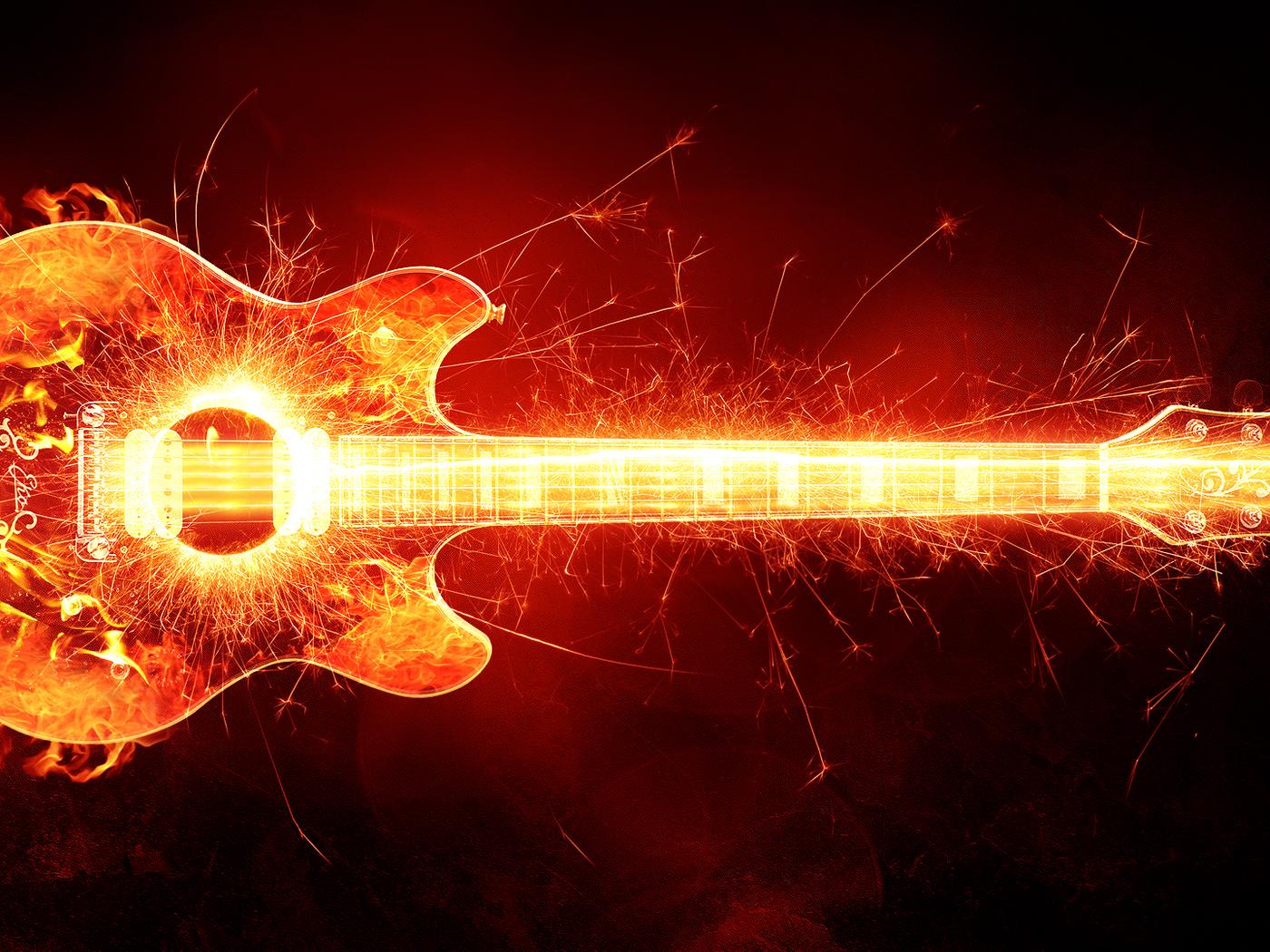 Guitar with fire and sparks