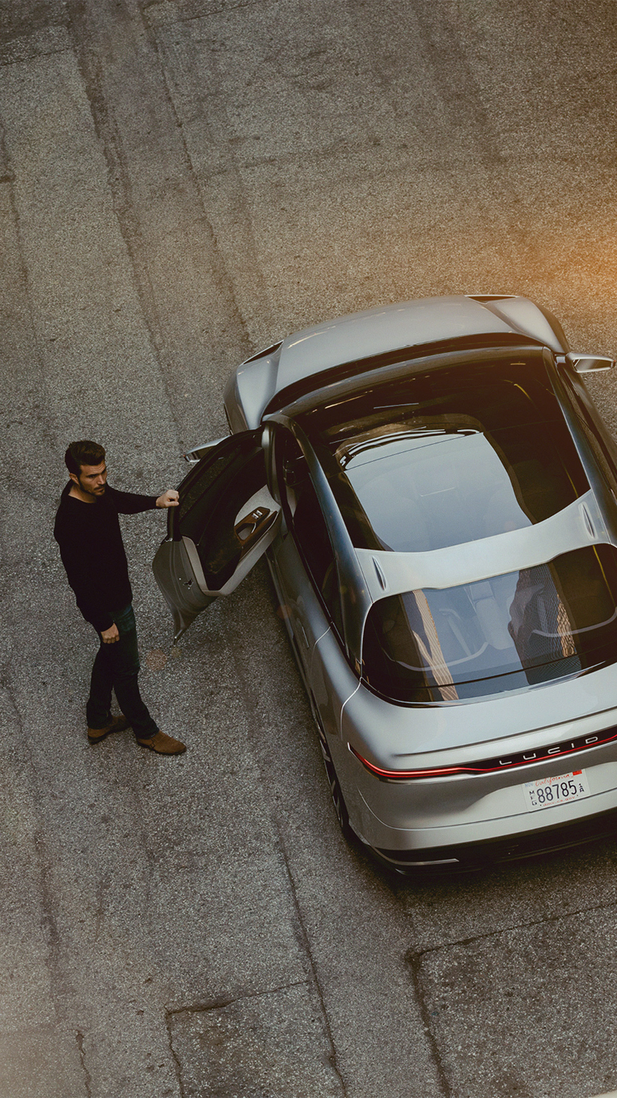 iPhone X wallpaper. lucid air car drive street illustration art flare