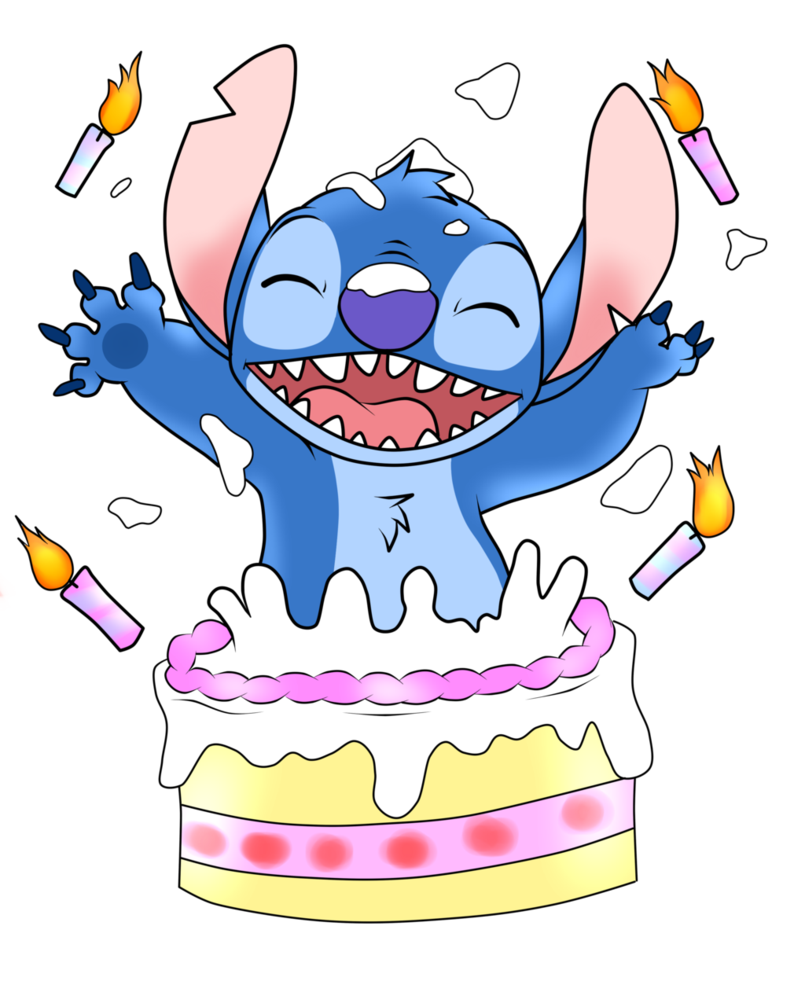 surprise cake. Birthday cartoon, Stitch drawing, Birthday coloring pages