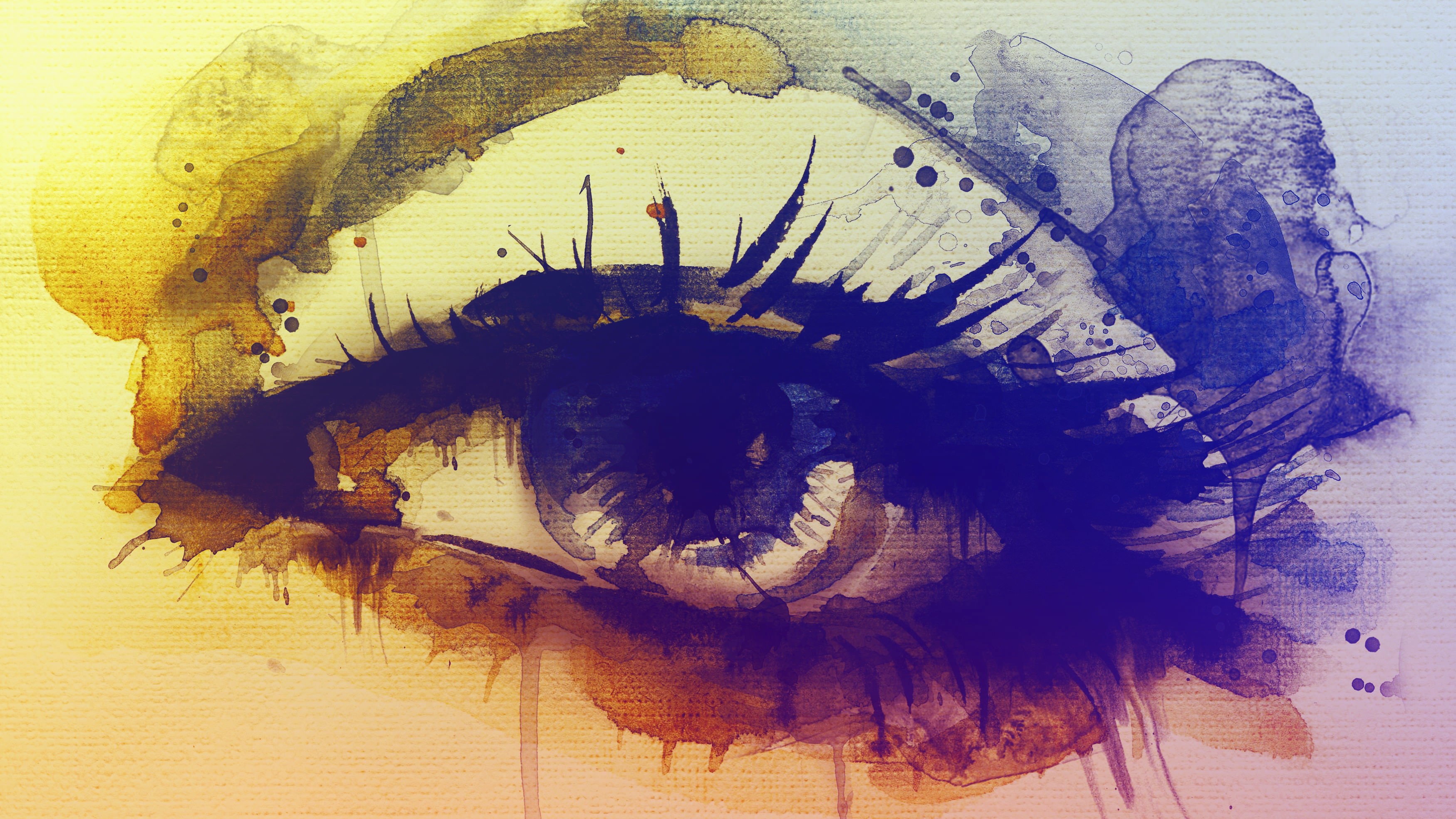 Wallpaper, drawing, colorful, painting, illustration, eyes, closeup, crying, canvas, pulip, apple of the eye, ART, sketch, modern art, acrylic paint, watercolor paint 3500x1969