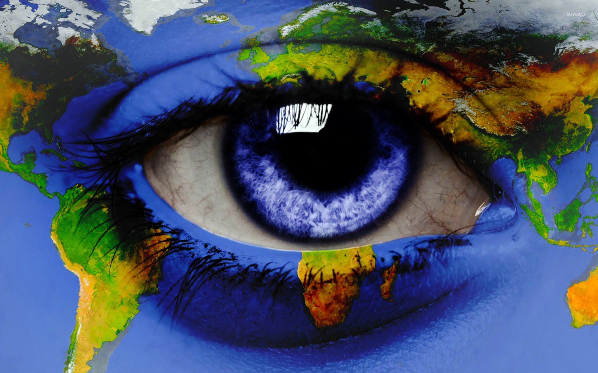 World map around an eye wallpaper Art wallpaper