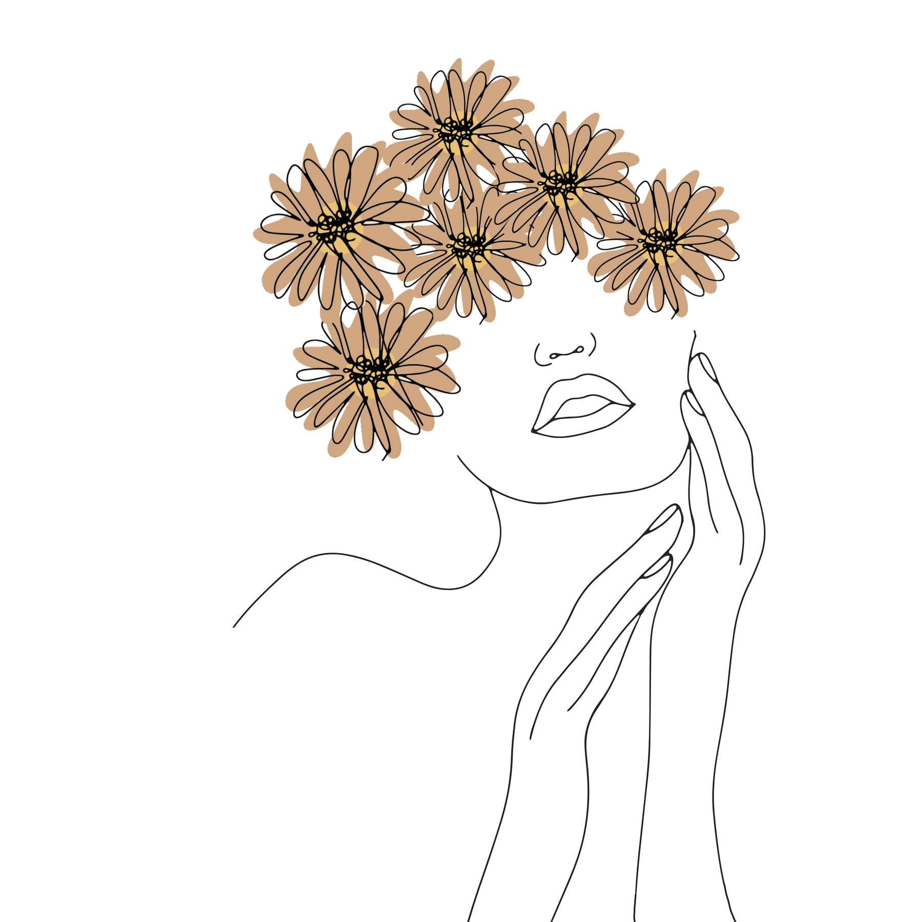 Buy Woman With Flowers Line Art wallpaper