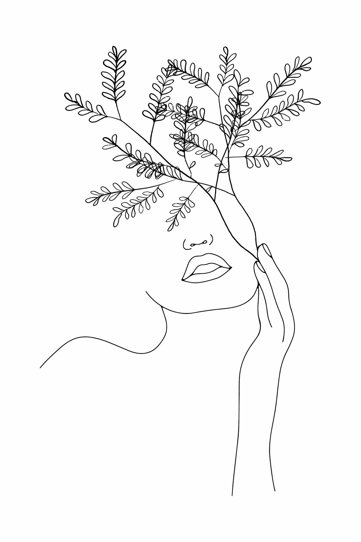 Minimal Line Art Woman Wallpaper. Line art drawings, Line art flowers, Flower line drawings