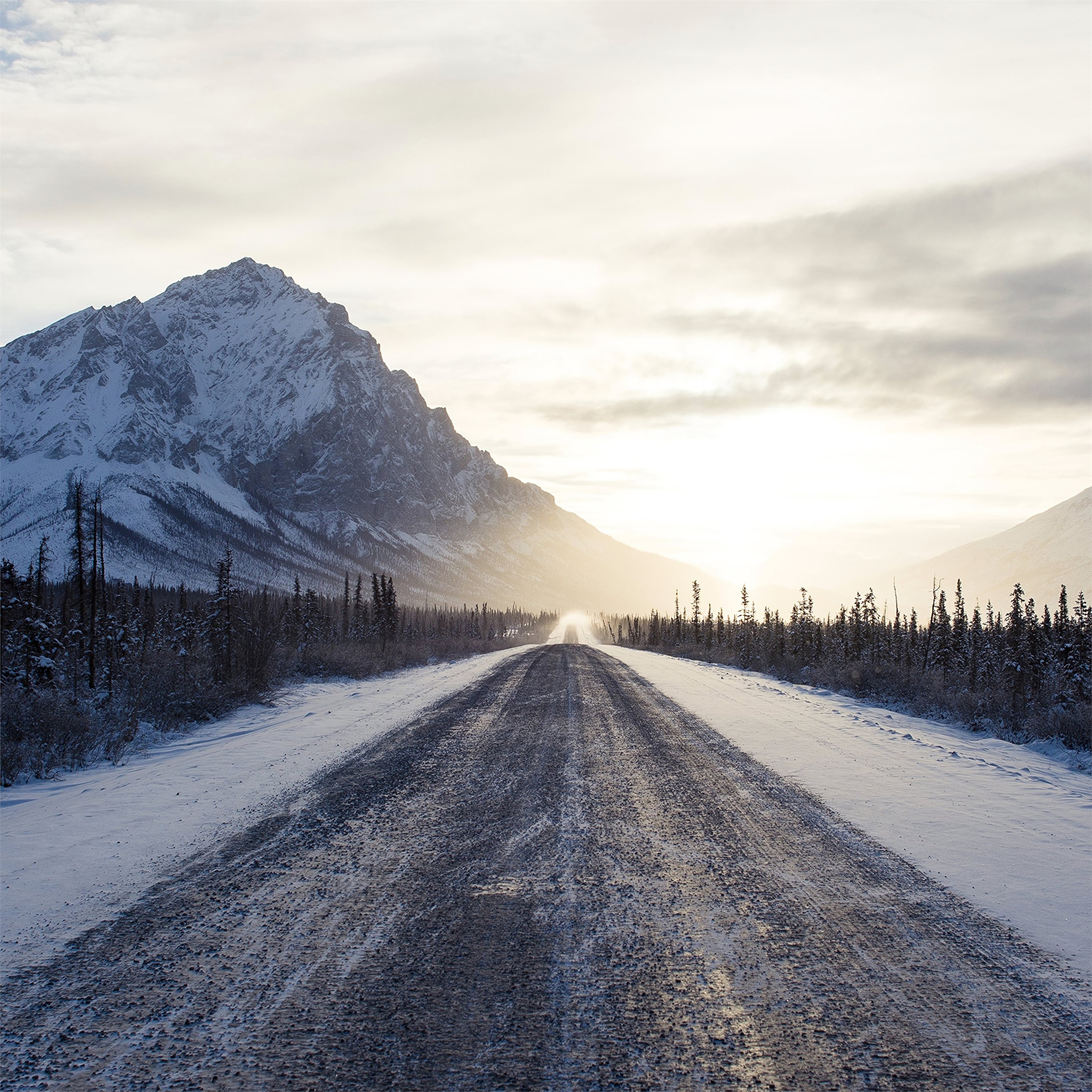 winter road mountains 4k iPad Air Wallpaper Free Download