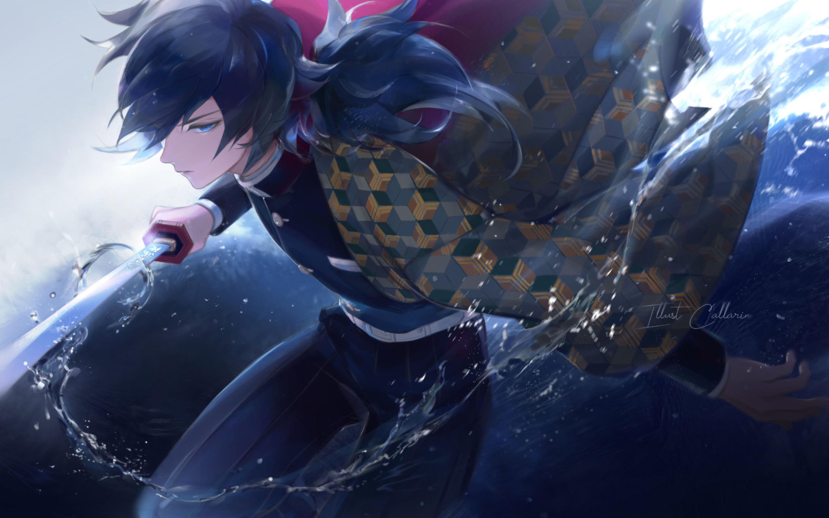 Download 2880x1800 Tomioka Giyuu, Kimetsu No Yaiba, Sword, Demon Slayer Wallpaper for MacBook Pro 15 inch