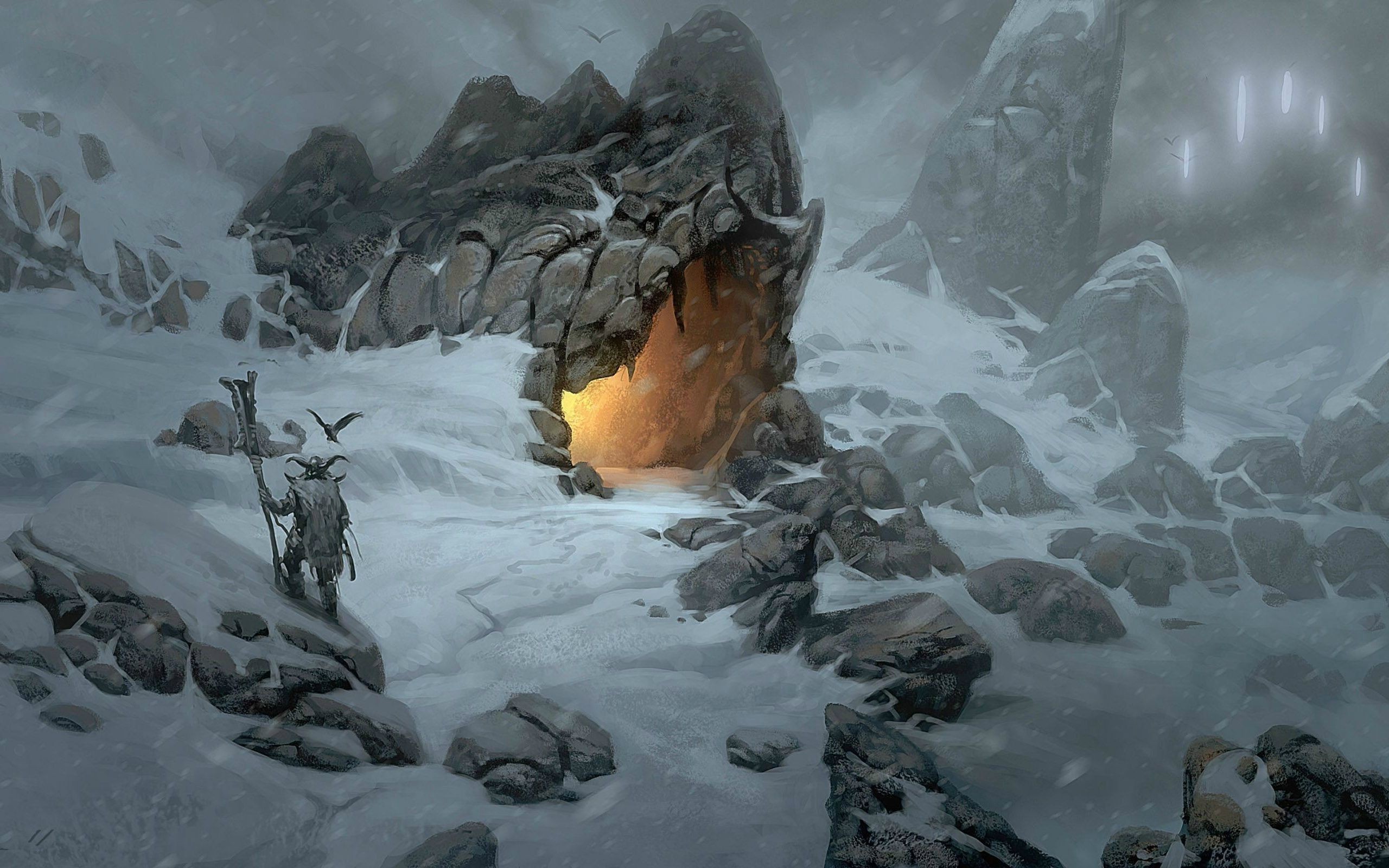 Vikings, Fantasy Art, Cave, Snow, Winter Wallpaper HD / Desktop and Mobile Background