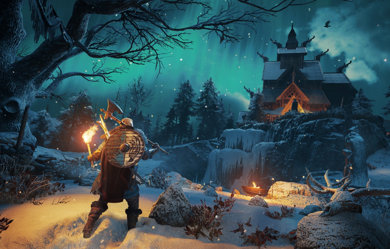 Wallpaper winter, torch, Assassin's Creed, Viking, Ubisoft Montreal, 2020, Valhalla, Assassin's Creed Valhalla image for desktop, section игры