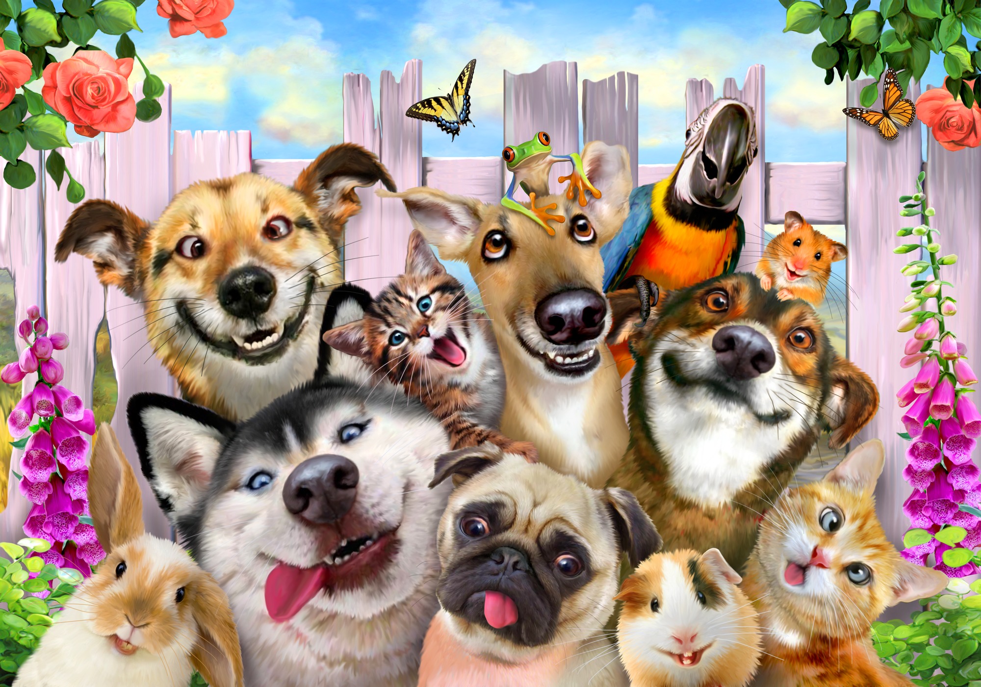 Pet Selfie Wallpaper Mural Painting Animals HD Wallpaper