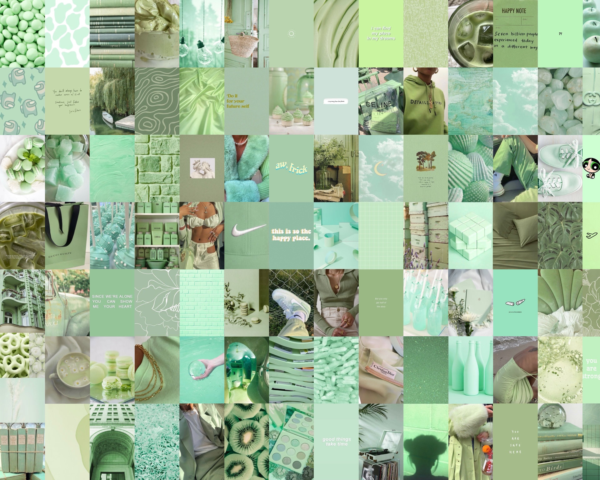 Mint Green Wall Collage Kit, Sage Green Collage Kit, Green Aesthetic Wall Collage, Green Aesthetic Collage (DIGITAL DOWNLOAD) 100 PCS