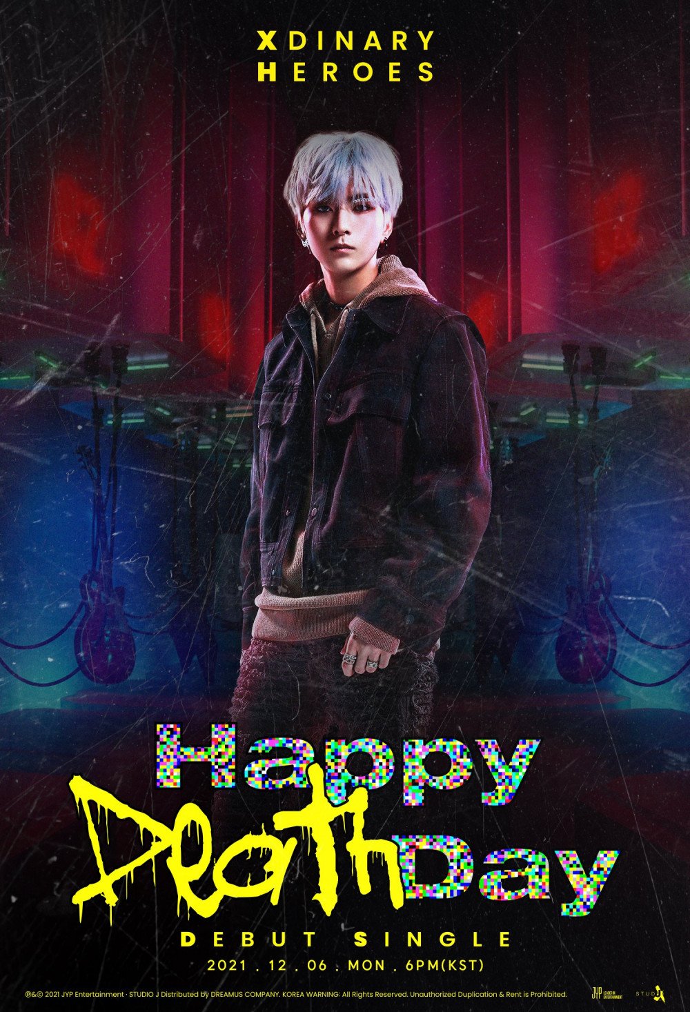 O.de from JYP's upcoming band Xdinary Heroes' shows an edgy style in concept photo for debut single 'Happy Death Day'