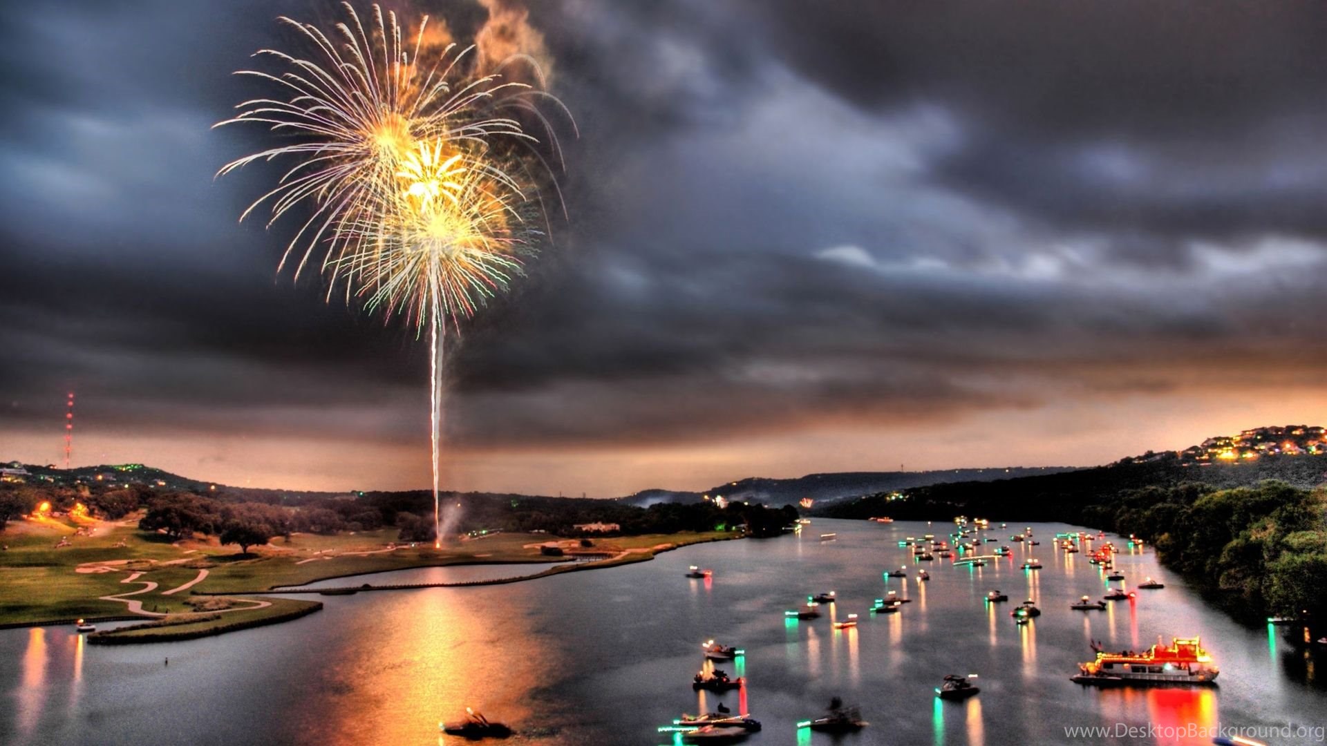 July 4 Fireworks Over Lake Austin, Texas, 1920x1080 HD Wallpaper. Desktop Background