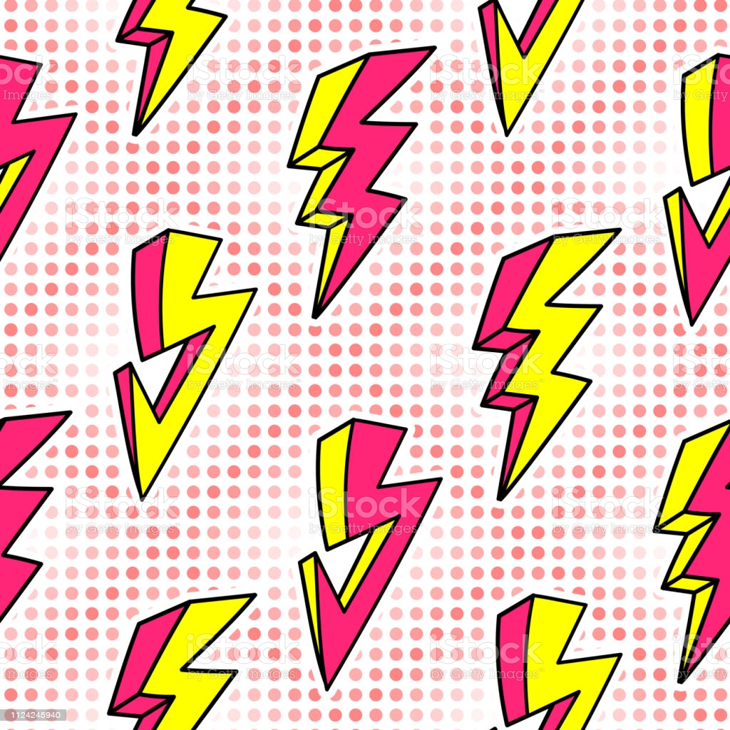 Lightning Strikes Seamless Pattern In Retro Cartoon 80s Style Thunder Lights Wallpaper Pop Art Background Stock Illustration Image Now