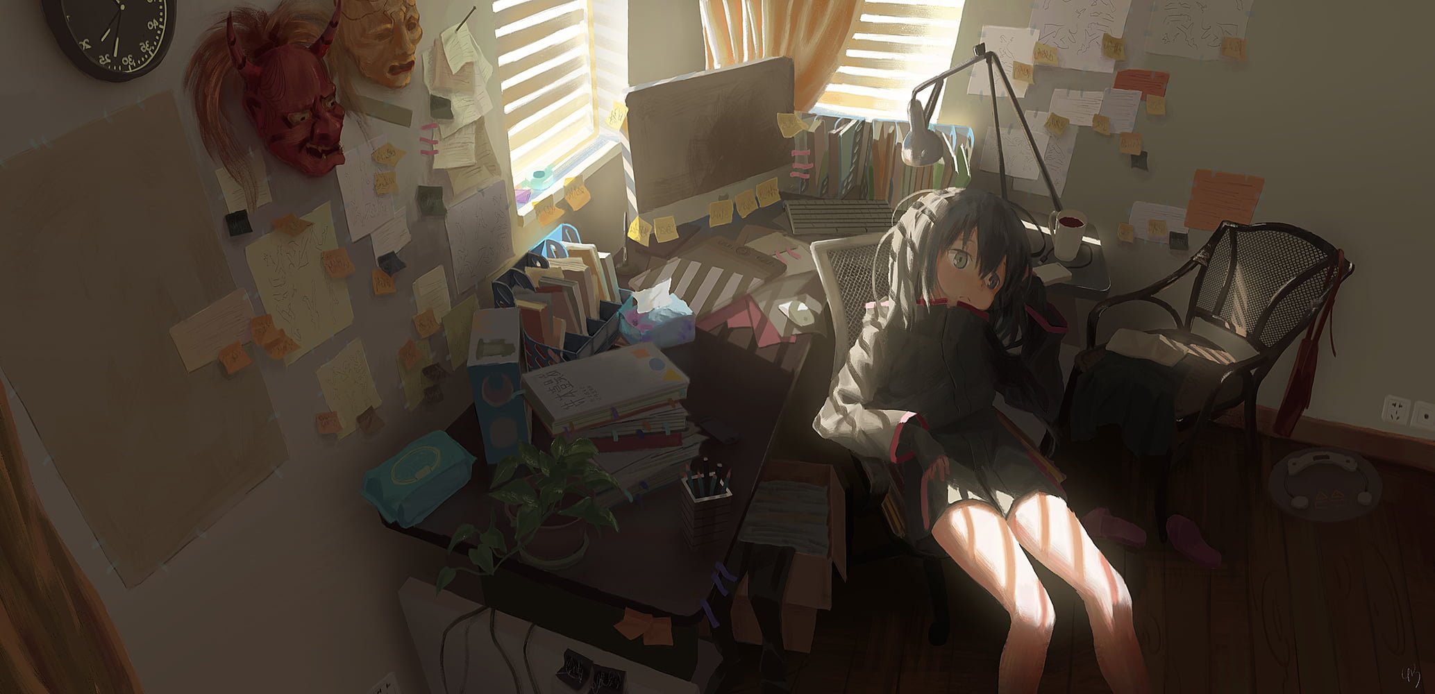 Wallpaper Anime Girls, Anime: Gamers!, Room, Interior, Sitting, Desk