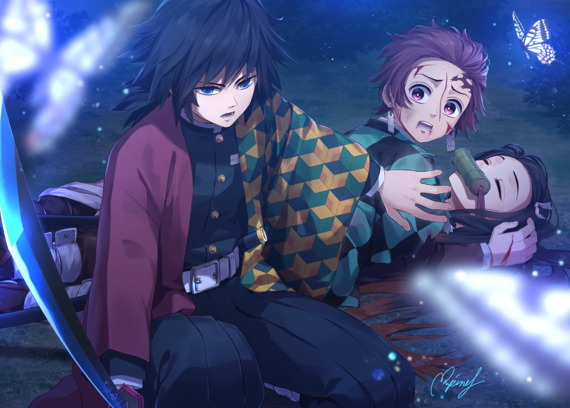 Giyuu Tomioka Tanjiro Kamado and Nezuko Kamado HD Wallpaper