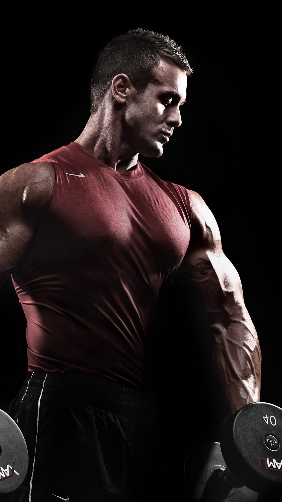 Man, Muscle, Dumbbells, Black Background 1080x1920 IPhone 8 7 6 6S Plus Wallpaper, Background, Picture, Image