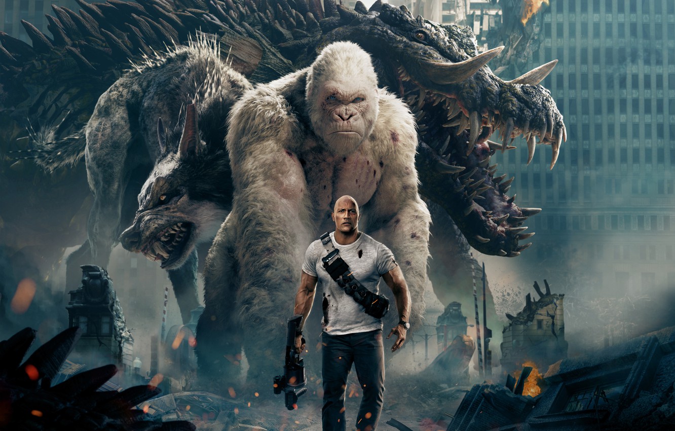 Wallpaper City, Action, Fantasy, Fire, Flame, White, Wolf, 2018, Dwayne Johnson, EXCLUSIVE, Movie, Kate, Film, Crocodile, Monsters, Adventure image for desktop, section фильмы