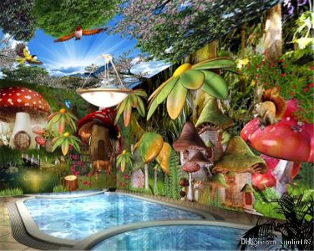3D Wallpaper Wall Promotion Mushroom Hut In The Woods Fairy Tale Whole House Background Wall Decoration Mural Wall Paper From Yunlin $13.12