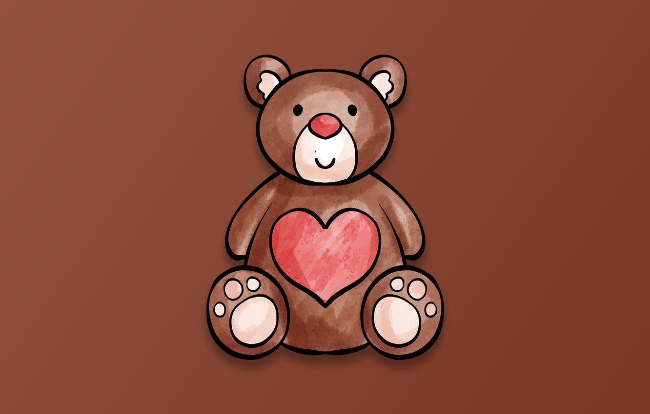 Wallpaper minimalism, heart, Valentine's Day, digital art, teddy bear, artwork, simple background image for desktop, section минимализм