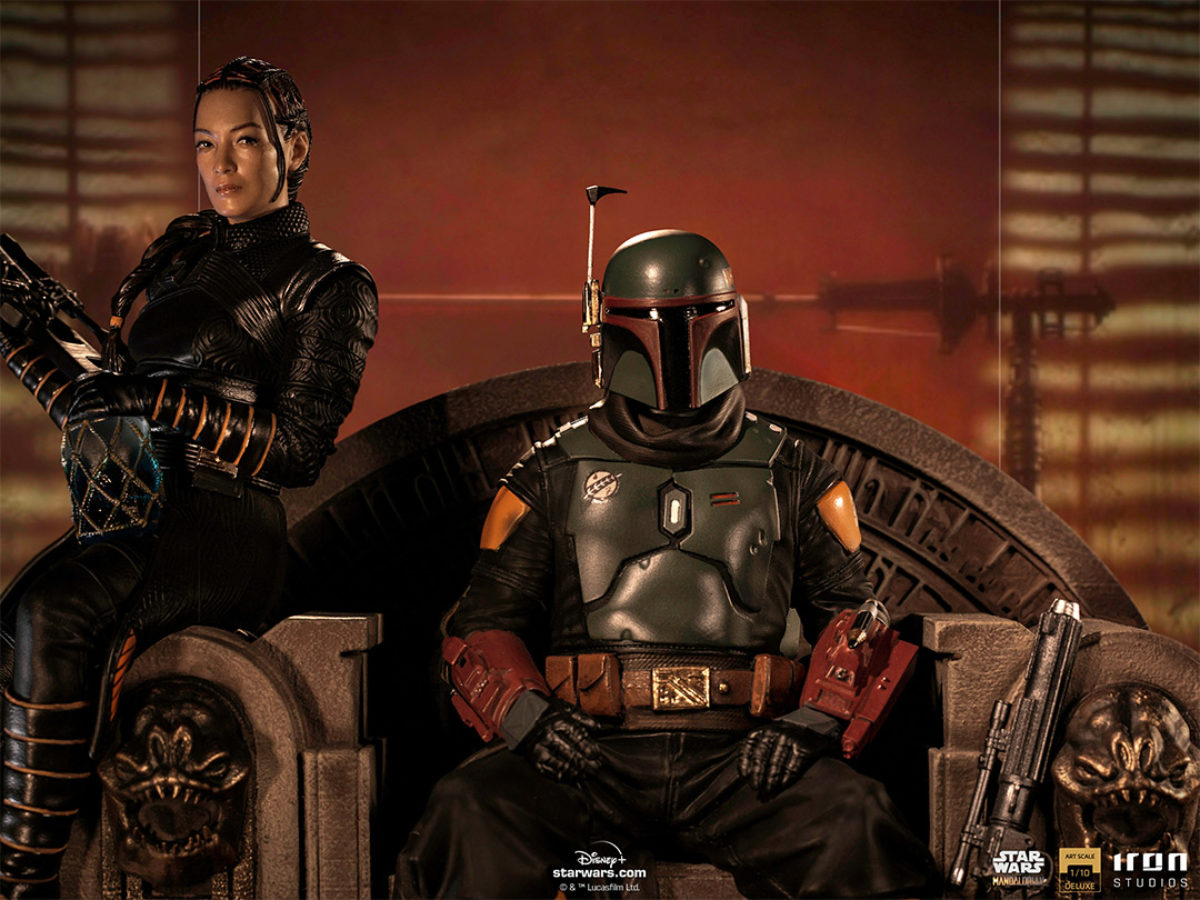 Boba Fett and Fennec Shand on Throne Statue Hits Iron Studios
