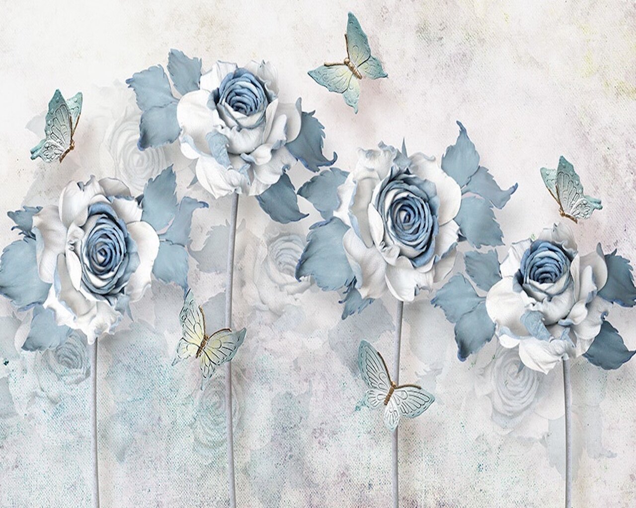 GK Wall Design Soft Blue Flower Butterfly Textile Wallpaper