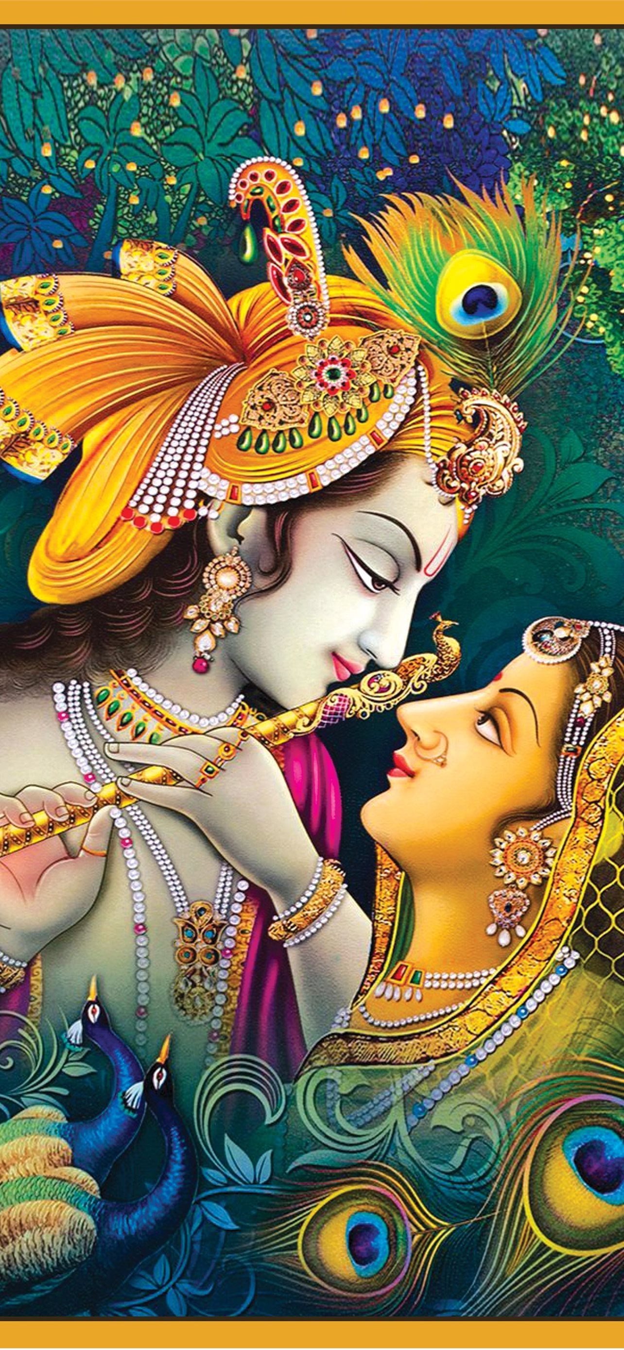 Lord Radha Krishna Painting top iPhone Wallpaper Free Download