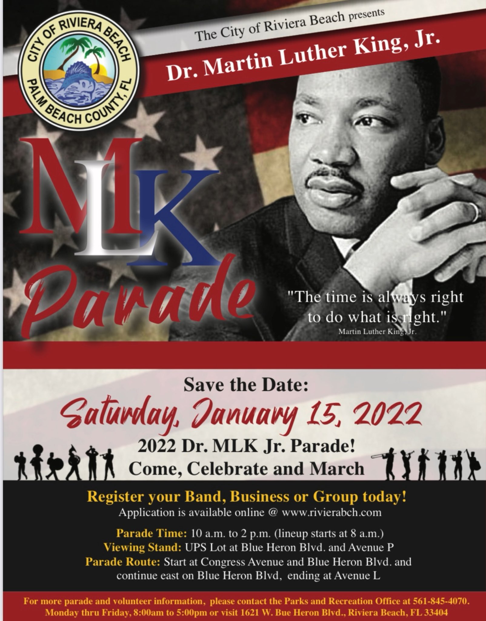 City of Riviera Beach, FL. your calendars for the 2022 Dr. Martin Luther King Jr. Parade in Riviera Beach on Jan. 15! Register online