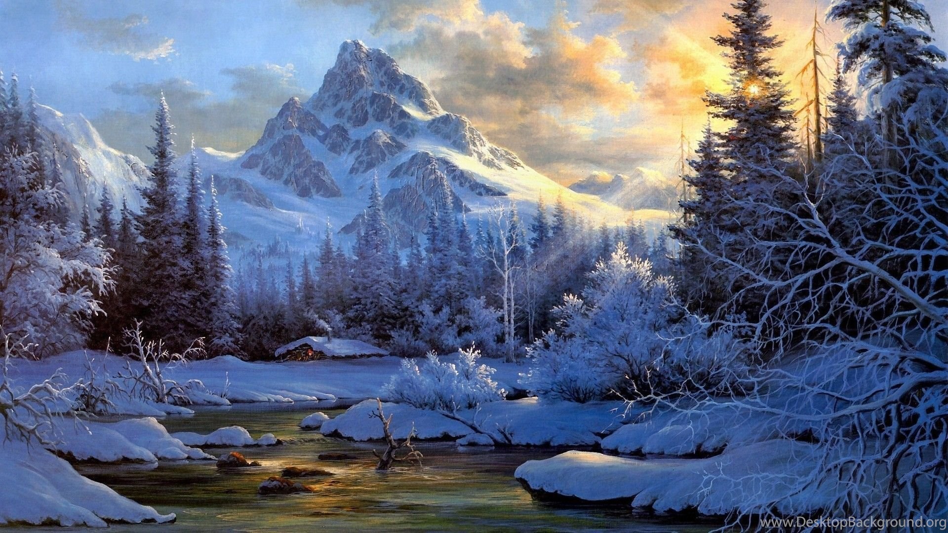 Painted Winter Landscape 1920x1080 (1080p) Wallpaper Free HD. Desktop Background