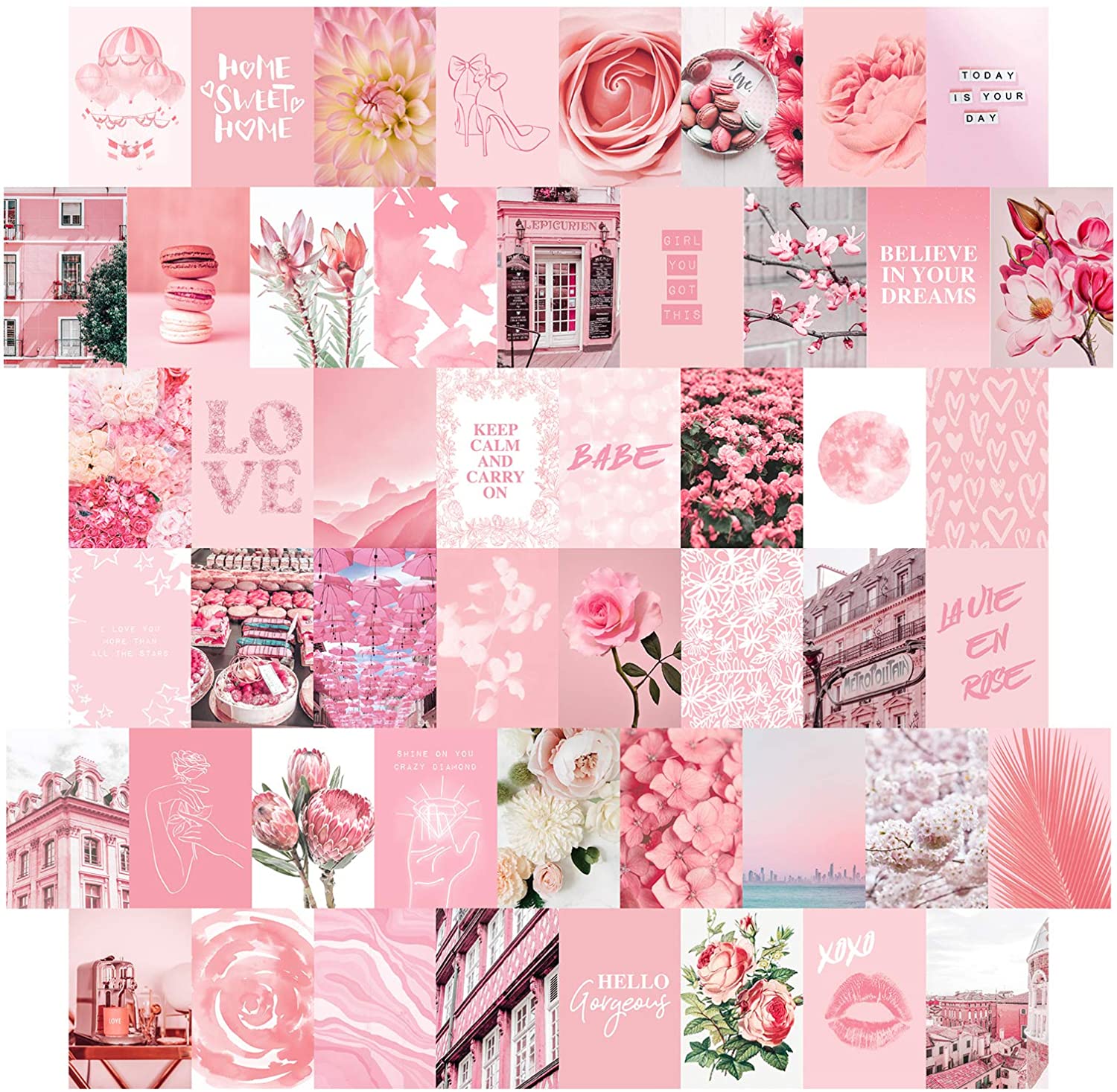Pink Wall Collage Kit Aesthetic Picture 50 Set 4x6